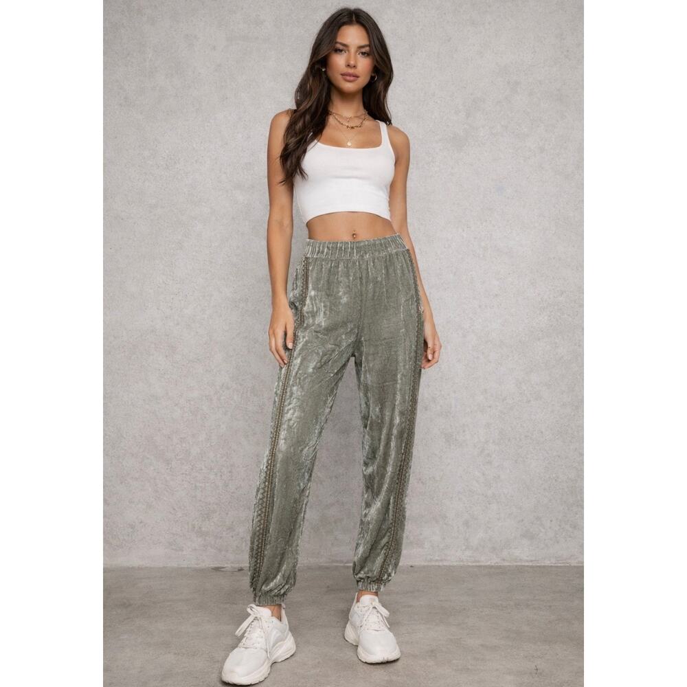 JW Los Angeles Johnny Was Small Velvet Jagger Green Silk Blend Embroidered